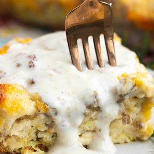 SAUSAGE GRAVY BISCUIT BUBBLE UP CASSEROLE
