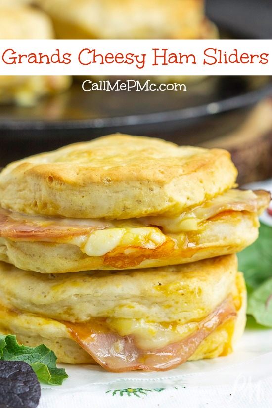 Grands Ham Biscuit Sliders are loaded with ham and cheese and smothered in an amazing honey mustard sauce. #sandwich #biscuits #cheese #ham Ham and Cheese Biscuits slider sandwiches