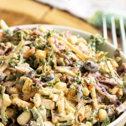 Fresh, vibrant, and healthy, Creamy Mexican Kale Slaw is great as a side or piled high on your tacos.
