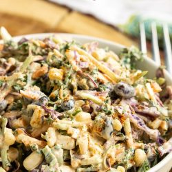 Fresh, vibrant, and healthy, Creamy Mexican Kale Slaw is great as a side or piled high on your tacos.