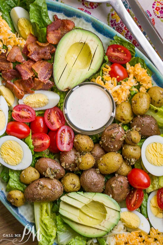 Best Cobb Salad with Buttermilk Garlic Dressing is a hearty, satisfying main dish salad, with plenty of proteins, good fats, flavor, and a delicious dressing.