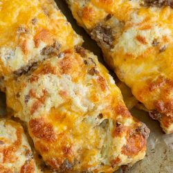 Homemade Sausage Cheddar Biscuits, this portable breakfast has the sausage and cheese baked right in.