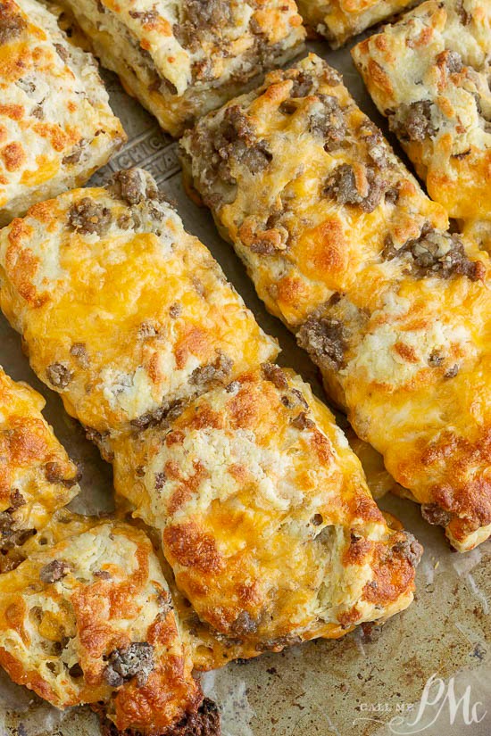 #recipes #breakfast #sausage #cheese Homemade Sausage Cheddar Biscuits, this portable breakfast has the sausage and cheese baked right in. Homemade Sausage Cheddar Biscuits