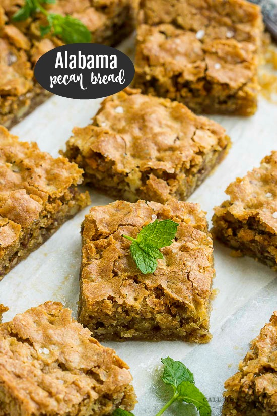 Alabama Pecanbread is perfectly rich, moist, and indulgent! They are dangerously good! sweet pecan dessert bars.