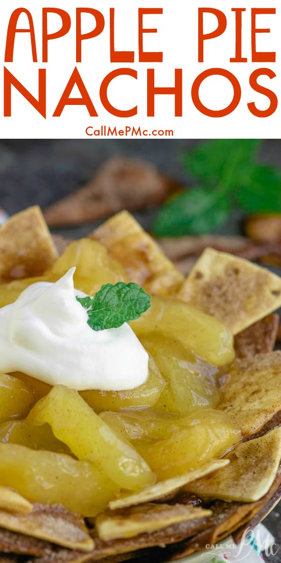 Nachos just reached a new level with Homemade Apple Pie Nachos with Cinnamon Chips. All of the flavors you love in an apple pie, but in a fun and shareable way! #nachos #dessert #dessertnachos #apples #cinnamon #easy #recipe Apple Pie Nachos