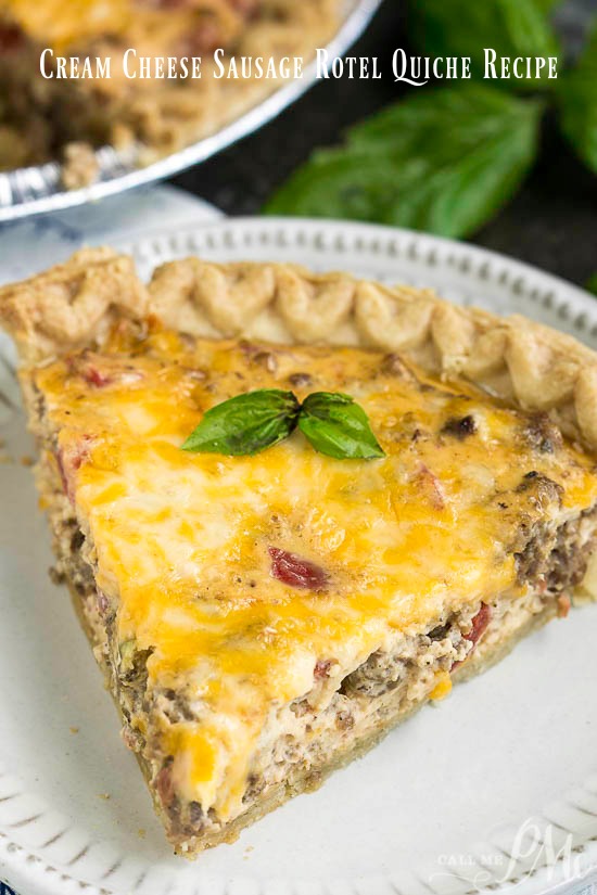 Cream Cheese Sausage Rotel Dip Quiche is seriously delicious. All the flavors of our favorite dip in a quiche! Can make ahead and refrigerate or freeze for later. #recipe #eggs #breakfast #baked #sausage #cheese #dip #eggs #quiche #sausage #rotel #tomatoes #brunch #breakfast #pie #cheese #easy #leftovers #creamcheese quiche