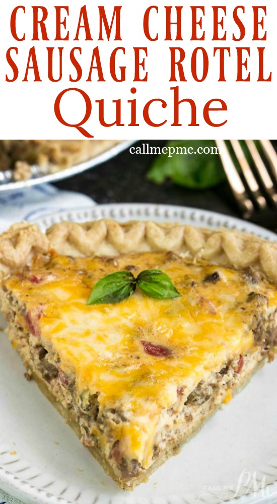 Cream Cheese Sausage Rotel Dip Quiche is seriously delicious. All the flavors of our favorite dip in a quiche! Can make ahead and refrigerate or freeze for later. #recipe #eggs #breakfast #baked #sausage #cheese #dip #eggs #quiche #sausage #rotel #tomatoes #brunch #breakfast #pie #cheese #easy #leftovers #creamcheese Cream Cheese Sausage Rotel Dip Quiche