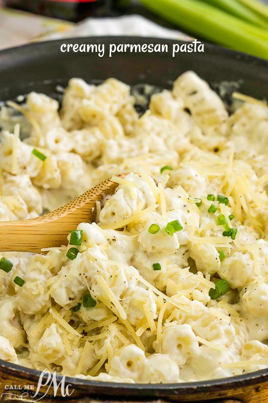 Creamy Parmesan Noodles Recipe, warm and creamy pasta makes the perfect, comfort food side dish that's great any day for any meal. #pasta #noodles #parmesan pasta dinner in a skillet.
