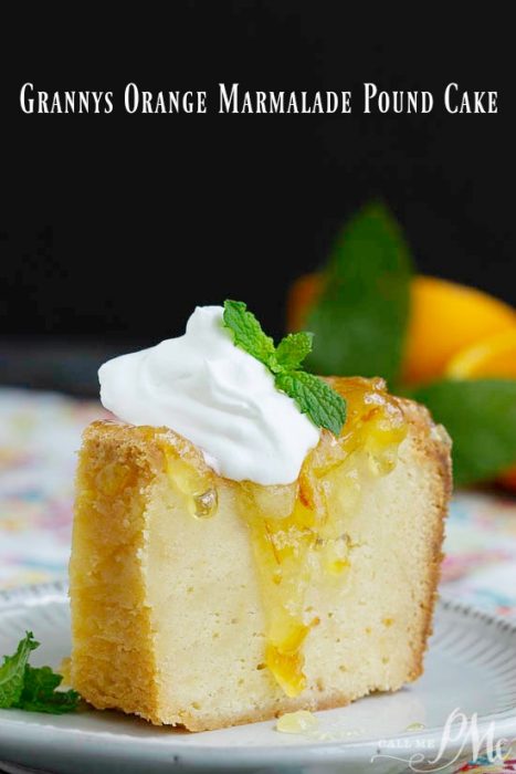 Grannys Orange Marmalade Pound Cake slice on a saucer.