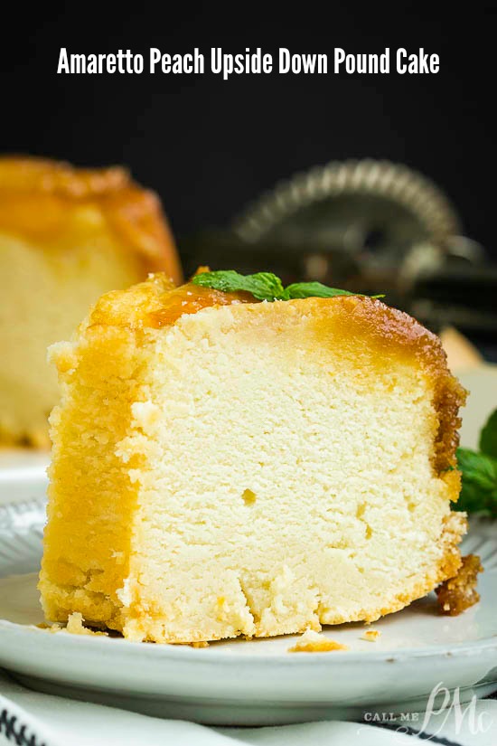 Amaretto Peach Upside Down Pound Cake is bursting with flavor. Two classic cake recipes collide with this perfect dessert. #recipe #peach #poundcake #cake #dessert #poundcakepaula #callmepmc #moist #butter #homemade Amaretto Peach Upside Down Pound Cake is bursting with flavor. Two classic cake recipes collide with this perfect end-of-summer dessert.