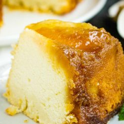 Amaretto Peach Upside Down Pound Cake is bursting with flavor. Two classic cake recipes collide with this perfect end-of-summer dessert.