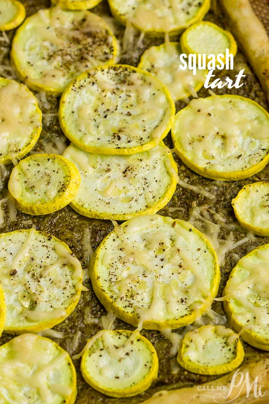 Pesto Squash Tart Recipe, flaky crust and tender summer squash are flavored with pesto, olive oil, and shredded parmesan. Pesto Squash Tart