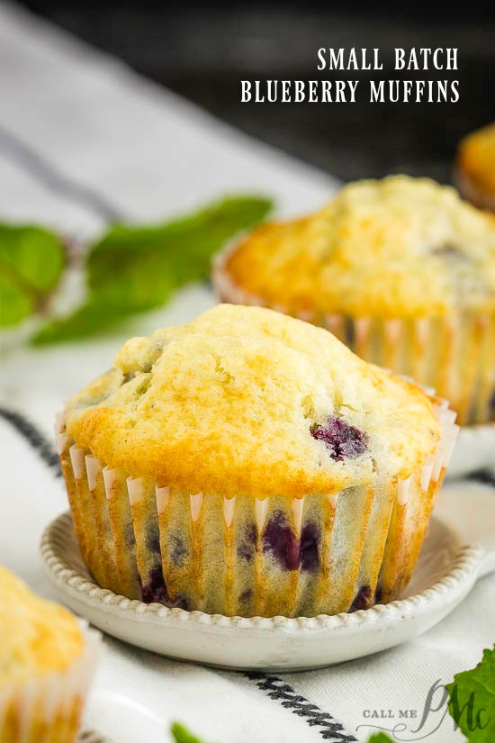 Small Batch Blueberry Muffin Recipe is tender, soft, moist, with lots of blueberries. A fabulous recipe for two people! #blueberry #muffin #recipe #smallbatch #fortwo #makes6 #onebowl