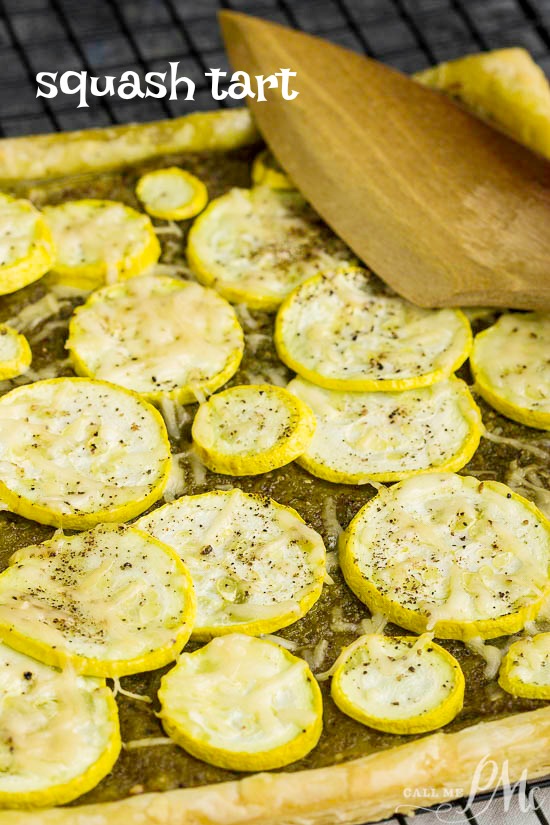 Pesto Squash Tart Recipe, flaky crust and tender summer squash are flavored with pesto, olive oil, and shredded parmesan. Pesto Squash Tart .