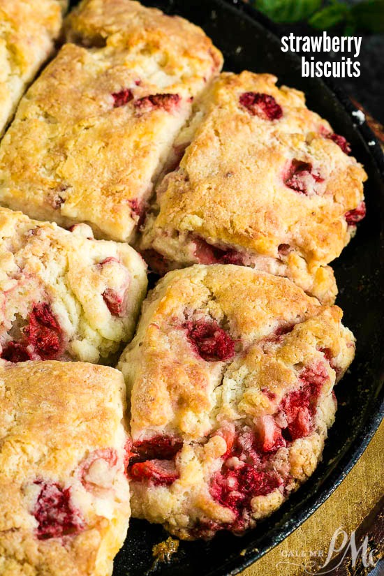 Easy, quick, buttery, tender, and flaky, Homemade Strawberry Biscuit Recipe are easy to make and perfect for brunch.  #biscuit #scones #strawberry