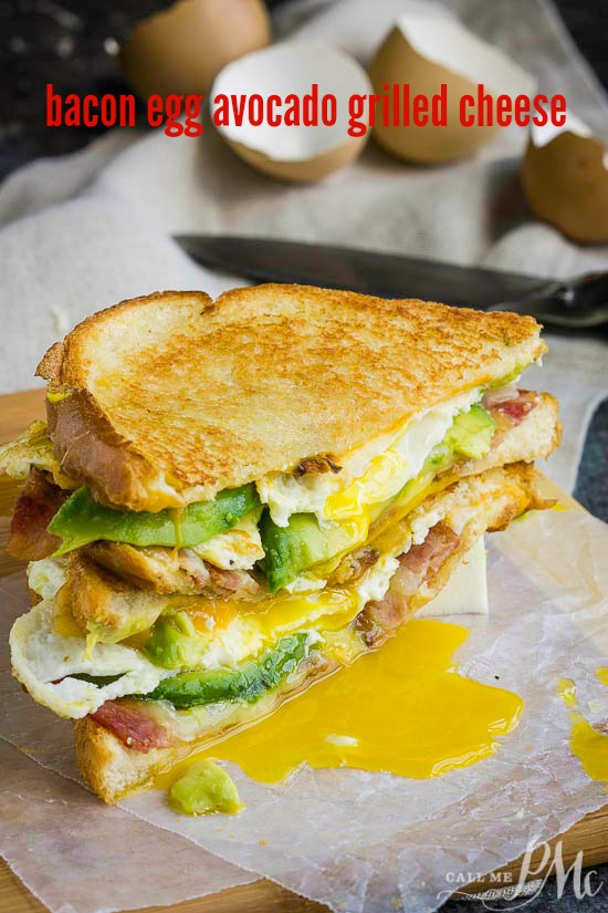 Double Fisted Fried Egg Bacon Avocado Grilled Cheese Sandwich - take your grilled cheese to a new level! This sandwich recipe is loaded with melty cheese, buttery avocado, crispy bacon, and a fried egg!