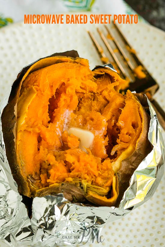 Microwave Baked Sweet Potato Recipe is one of my favorite side dishes. Sweet potatoes are delicious, nutrient dense, & quickly baked in the microwave. #sweetpotato #potato #baked #microwave #sidedish #healthy