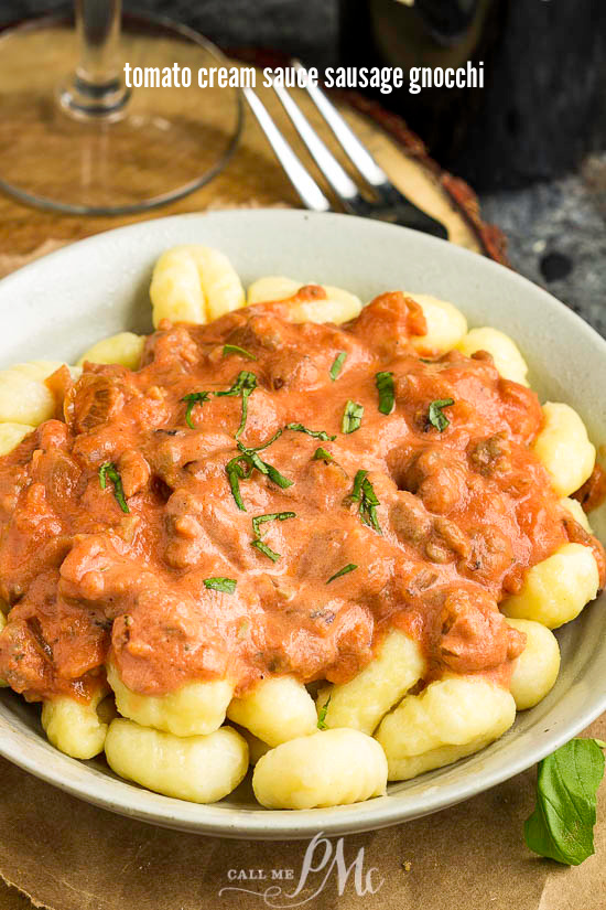 Tomato Cream Sauce Sausage Gnocchi is a quick and easy weeknight meal that's incredibly hearty and delicious. It also takes only about 15 minutes to make! #gnocchi #pasta #creamsauce #tomato #tomatosauce #15minutemeal #easy #familyfavorite #easy