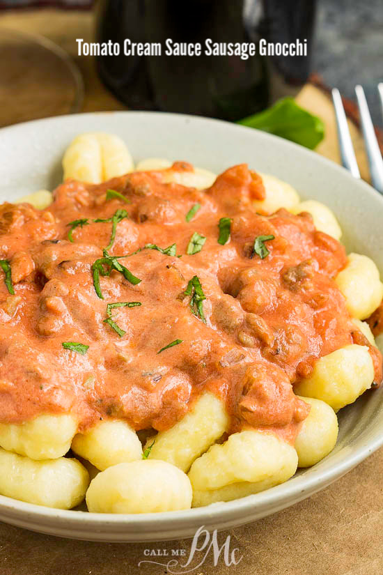 Tomato Cream Sauce Sausage Gnocchi is a quick and easy weeknight meal that's incredibly hearty and delicious. It also takes only about 15 minutes to make! #gnocchi #pasta #creamsauce #tomato #tomatosauce #15minutemeal #easy #familyfavorite #easy