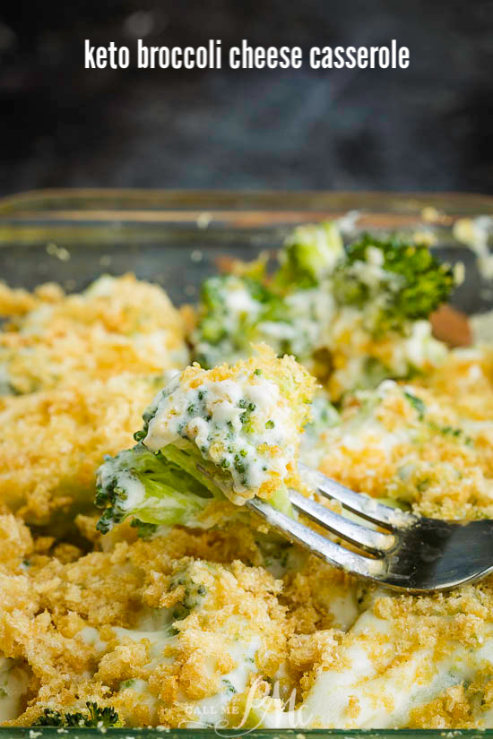 Keto Broccoli Cheese Casserole is a low-carb, keto-friendly, healthy take on your favorite comfort food that the whole family will enjoy. #keto #lowcarb #broccoli #cream #cheese #casserole #porkrinds Keto Broccoli Cheese