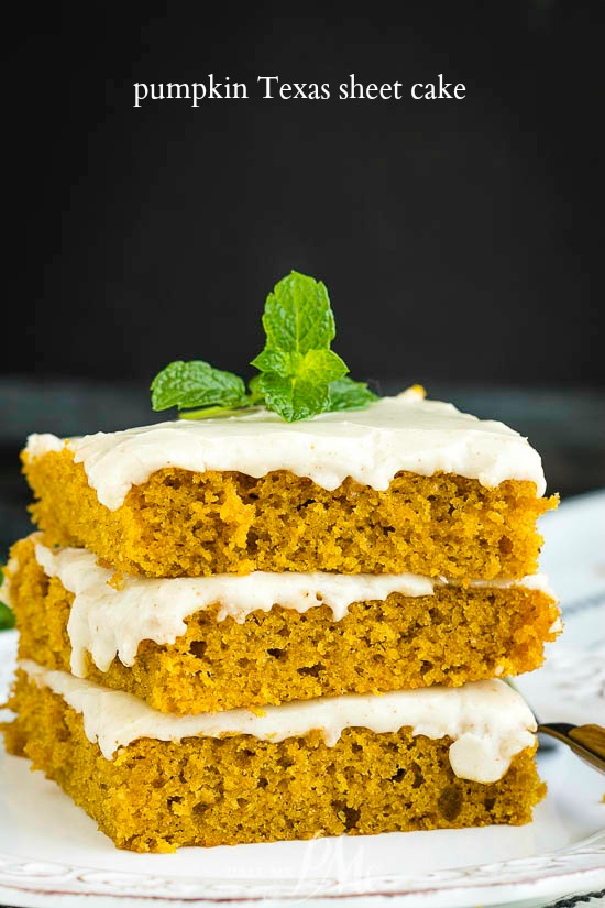 Soft, tender and moist Pumpkin Texas Sheet Cake is the perfect cake for feeding a crowd. #pumpkin #cake #sheetcake #fallcakes #recipes #brownbutter #pumpkinspice