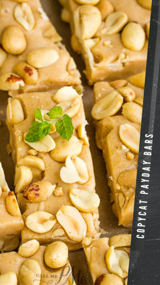 Copycat Payday Bar Recipe, if you're a fan of PayDay Candy Bars made of caramel and peanuts, you'll love this copycat dessert recipe! #copycat #recipe #peanuts #caramel #peanutroll #dessert #snack #homemade #easy #fromscratch #giftideas #recipes #gifts Payday Bar