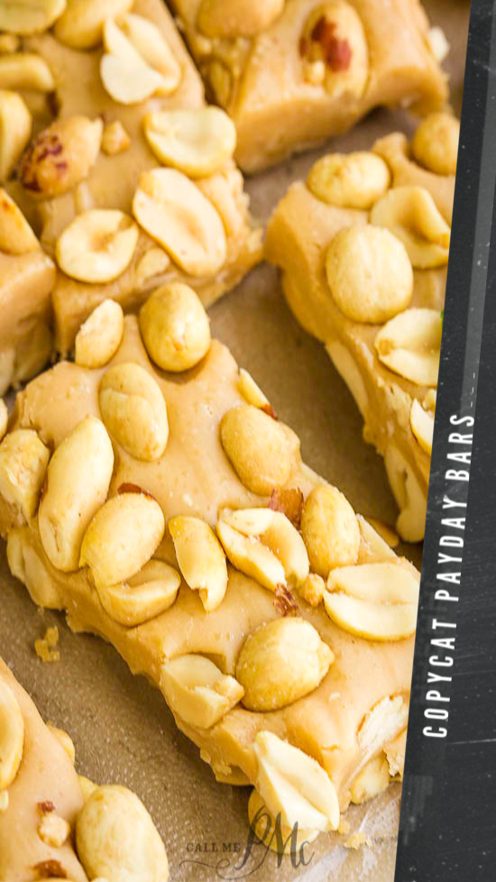 Copycat Payday Bar Recipe, if you're a fan of PayDay Candy Bars made of caramel and peanuts, you'll love this copycat dessert recipe! #copycat #recipe #peanuts #caramel #peanutroll #dessert #snack #homemade #easy #fromscratch #giftideas #recipes #gifts Payday Bar