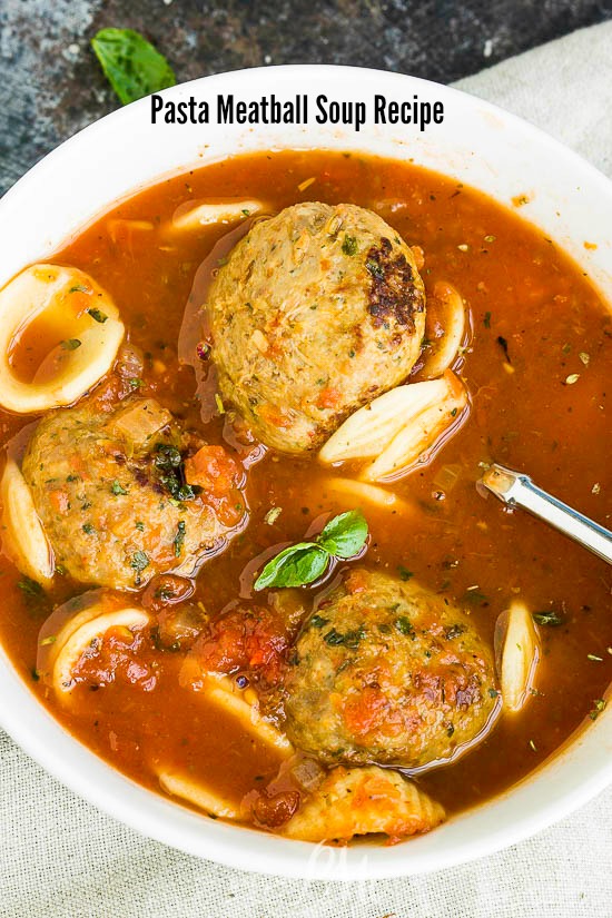bowl of soup with meatballs Pasta Meatball Soup