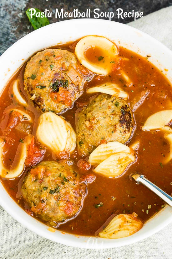Pasta Meatball Soup Recipe, this hearty soup is simple to make and good for any season. It will fill your tummy and warm your soul. #pasta #noodles #Italian #soup #meatballs #easy Pasta Meatball Soup