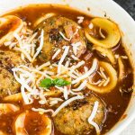 Pasta Meatball Soup Recipe, this hearty soup is simple to make and good for any season. It will fill your tummy and warm your soul. #pasta #noodles #Italian #soup #meatballs #easy