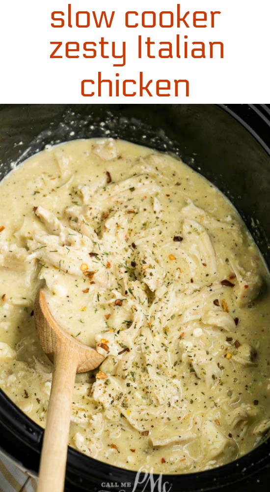 Slow Cooker Zesty Italian Chicken, this easy weeknight dinner has bold flavors. It's hearty, comforting, and great for any time of year! #slowcooker #chicken #Crockpot #recipes #Italian #creamy #zesty #shredded #easy #keto Slow Cooker Zesty Italian Chicken