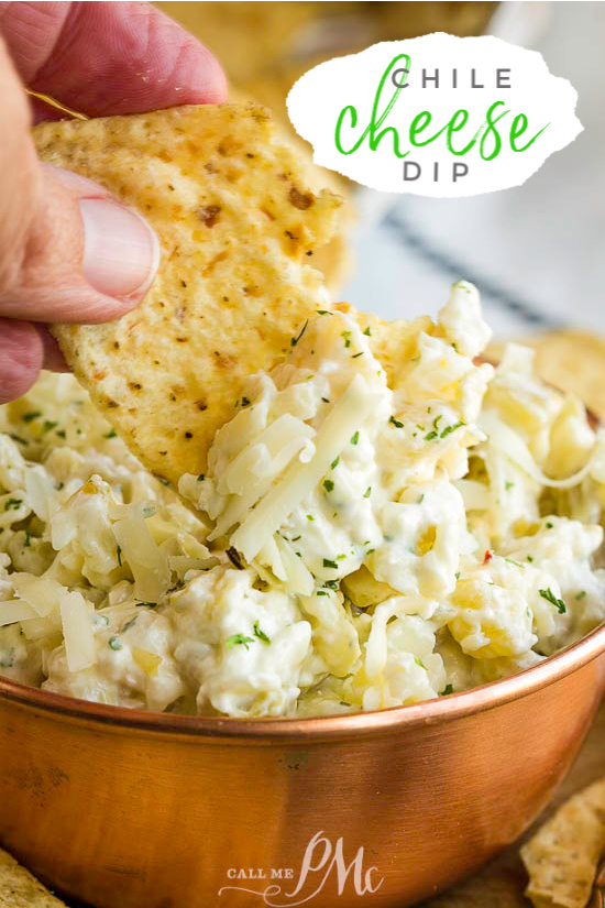 Quick Chile Cheese Dip is the ultimate party dip recipe. It has all the cheesy goodness a dip should have plus it's quick and easy to make. #appetizer #dip #recipe #cheese #chile #greenchiles #easy