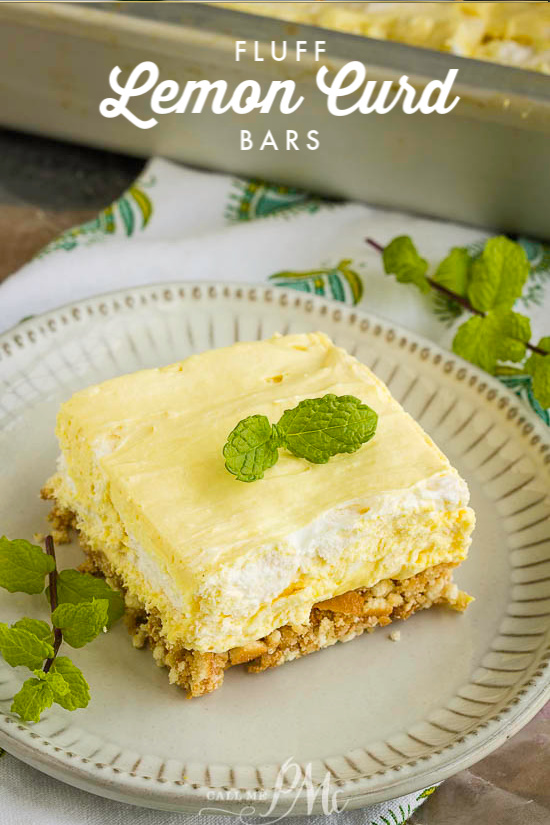 Lemon Curd Fluff Bars have a vanilla wafer crust topped with a tart and sweet lemon filling topped. These are unbelievably delicious. #lemon #dessert #recipe #easy #nillawafers #lemoncurd #coolwhip #callmepmc #salad #jello Lemon Curd Fluff Bars