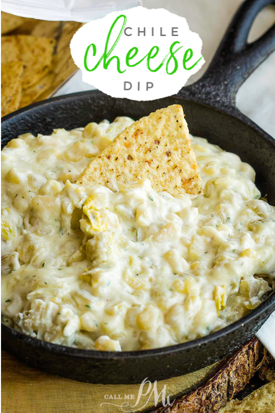 Quick Chile Cheese Dip is the ultimate party dip recipe. It has all the cheesy goodness a dip should have plus it's quick and easy to make. #appetizer #dip #recipe #cheese #chile #greenchiles #easy Chile Cheese Dip