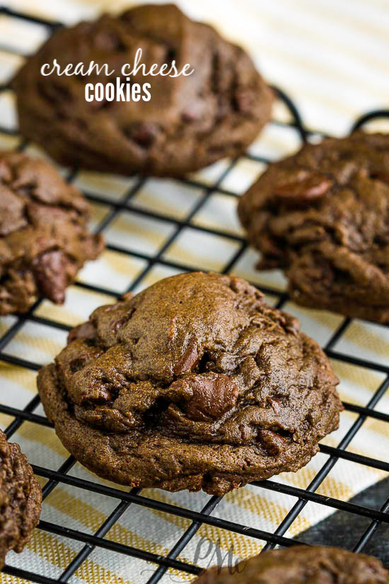 Decadent and incredibly tasty, Softbatch Cream Cheese Chocolate Chocolate Chip Cookies are pillowy soft and thick. They are always a crowd-pleaser and a chocolate lovers dream!! #cookies #Christmascookies #dessert #baked #chocolate #cookietray #easy #homemade Chocolate Chip Cookies