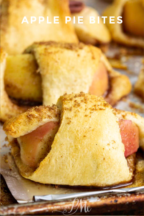 Easy Apple Pie Bites Recipe is a super quick way to enjoy the taste of apple pie in 25 minutes! This simple, easy, & fast will become your go-to snack, dessert, or breakfast. #apples #dessert #pie #applepie #recipe #easy #mini #crescentrolls #crusts #pecans Apple Pie Bites