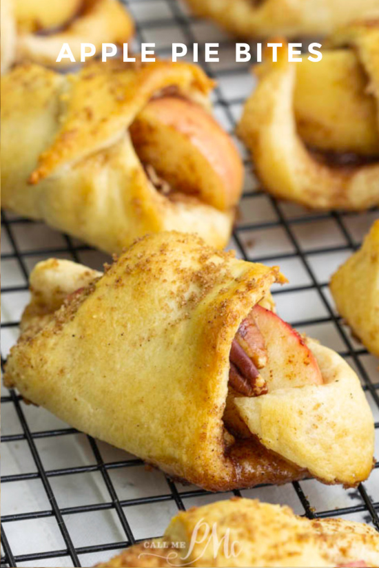 Easy Apple Pie Bites Recipe is a super quick way to enjoy the taste of apple pie in 25 minutes! This simple, easy, & fast will become your go-to snack, dessert, or breakfast. #apples #dessert #pie #applepie #recipe #easy #mini #crescentrolls #crusts #pecans Apple Pie Bites