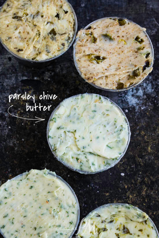 Parsley Chive Butter. Fresh basil and minced garlic cloves make delicious compound butter.