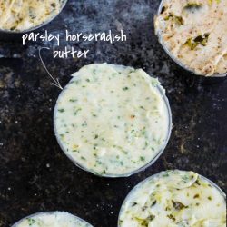 Parsley Horseradish Butter is a compound butter that's easy and fun to make. It will punch up the flavor of anything you add it to. #butter #parsley #herbs #herbbutter #compoundbutter