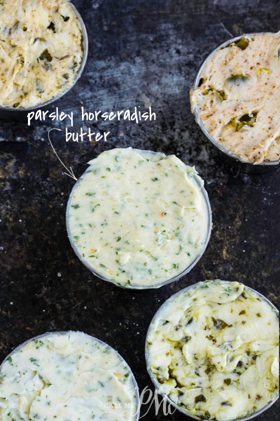 Parsley Horseradish Butter is a compound butter that's easy and fun to make. It will punch up the flavor of anything you add it to. #butter #parsley #herbs #herbbutter #compoundbutter