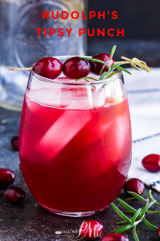 Rudolph's Tipsy Punch is a festive holiday vodka drink. This Christmas cocktail recipe is great for party entertaining and it can easily be made kid-friendly. #punch #drink #cocktail #punch #party #recipe #vodka #cranberry