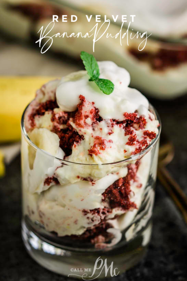 Red Velvet Banana Pudding Recipe - Yes!!! Two Southern classic dessert recipes are combined for the ultimate mash-up. #southernfood #dessert #bananapudding #recipes #redvelvet #easy Red Velvet Banana Pudding