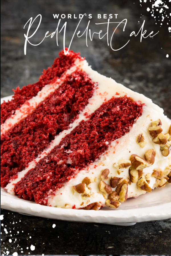 Red Velvet Layer Cake Recipe, this classic cake is moist, buttery, tender, and boldly red. #cake #dessert #recipe #redvelvet #southernfood #homemade #fromscratch #easy #layercake #Christmascake #ValentinesDay #creamcheesefrosting #celebration Red Velvet Layer Cake