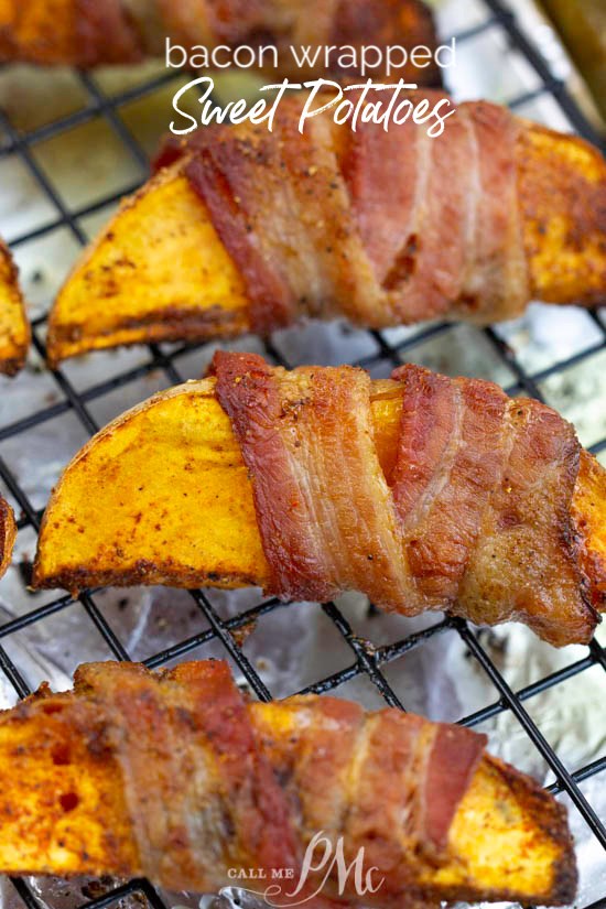 A simple yet delectable recipe, Bacon Wrapped Sweet Potato Wedges are the perfect appetizer or side dish. They are the perfect easy finger food for your holiday party or cookouts. #Glutenfree #Paleo #Whole30 #bacon #recipes #easy #sweetpotatoes #bakedsweetpotatobites #bakedsweetpotatoappetizer #sweetpotatobitesfingerfood #fingerfood #crispysweetpotatobites #appetizerrecipes #sweetpotatorecipes #healthyholidayrecipes #whole30recipes #whole30holidayrecipes #whole30diet Bacon Wrapped Sweet Potato Wedges