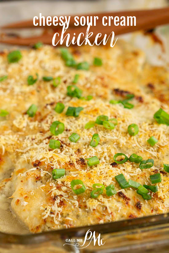 Cheesy Sour Cream Chicken I marinated chicken breasts in seasoned sour cream and coated them with parmesan cheese. This is a meal the whole family loves for dinner! #dinner #chicken #sourcream #cheese #recipe #baked #easy #entree