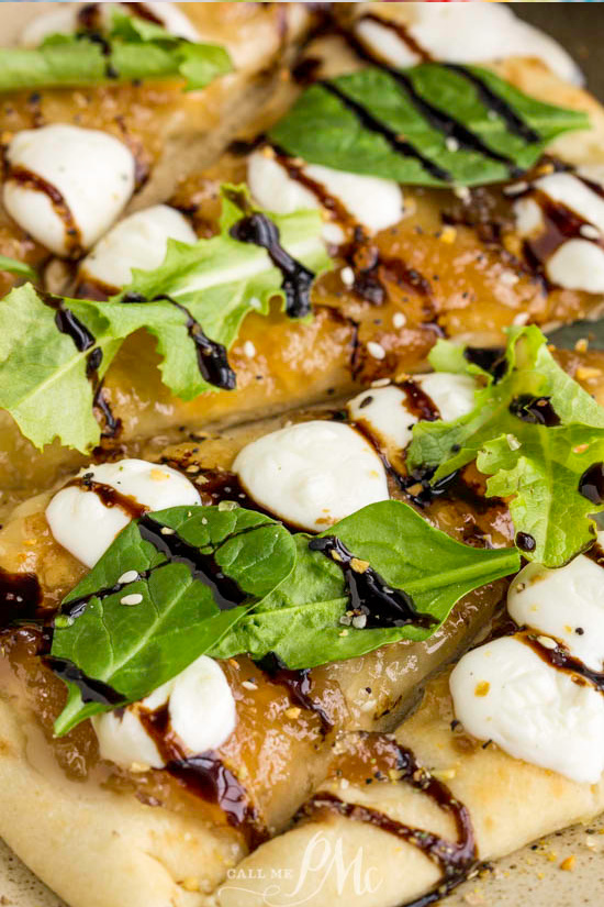 Sweet and savory, Figgy Flatbread Recipe is an appetizer for any season. This is a winning combination! #flatbread #fig #mozzarella #cheese #easy #recipe #callmepmc #lunch #appetizer fig flatbread