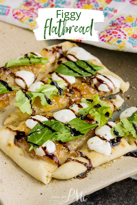 Sweet and savory, Figgy Flatbread Recipe is an appetizer for any season. This is a winning combination! #flatbread #fig #mozzarella #cheese #easy #recipe #callmepmc #lunch #appetizer