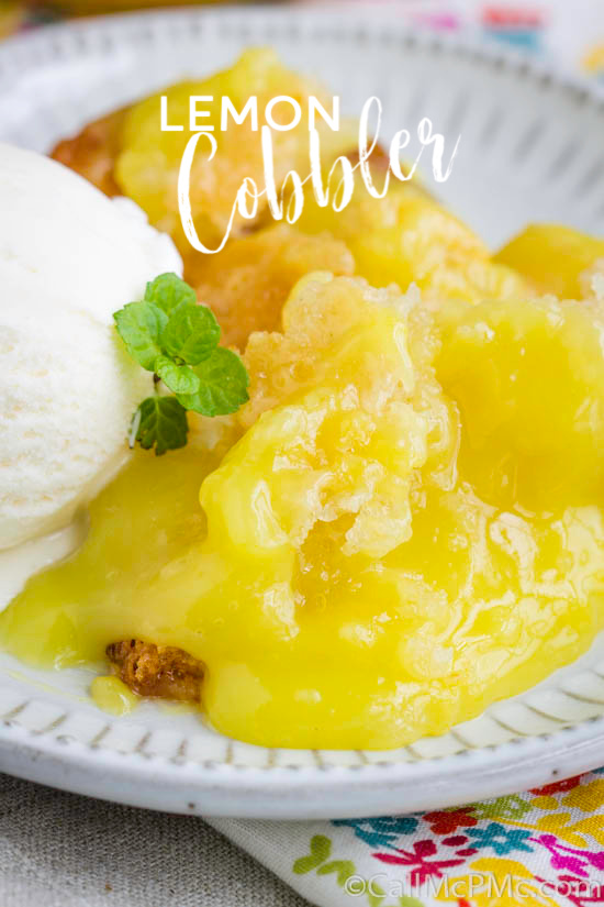 Easy Lemon Cobbler is a simple recipe that takes just minutes to prepare. It's bright, bold, sweet, and tart and you'll love every bite of this lemony dessert. #homemade #cobbler #dessert #recipe #easy #cake #buttermilk Lemon Cobbler