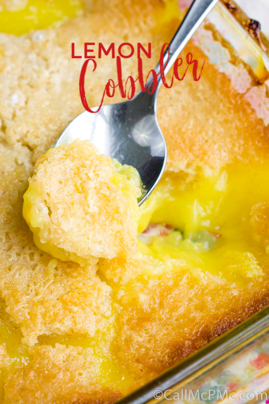 Easy Lemon Cobbler is a simple recipe that takes just minutes to prepare. It's bright, bold, sweet, and tart and you'll love every bite of this lemony dessert. #homemade #cobbler #dessert #recipe #easy #cake #buttermilk