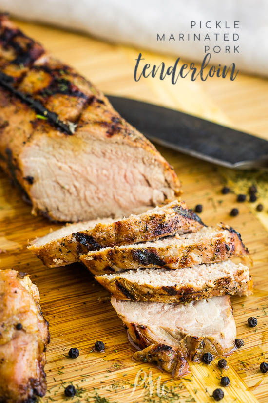 Dill Pickle Brined Grilled Pork is the juiciest, tender, and best pork tenderloin I've ever had! Pickle juice marinade recipe. How long to brine. #brine #pork #grilling #recipe #recipeoftheday #pickle #dillpickle Dill Pickle Brined Grilled Pork